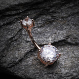 Rose Gold Classic Sparkle Gem Belly Button Ring-Clear