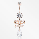 Rose Gold Romantic Bow-Tie Belly Button Ring-Clear