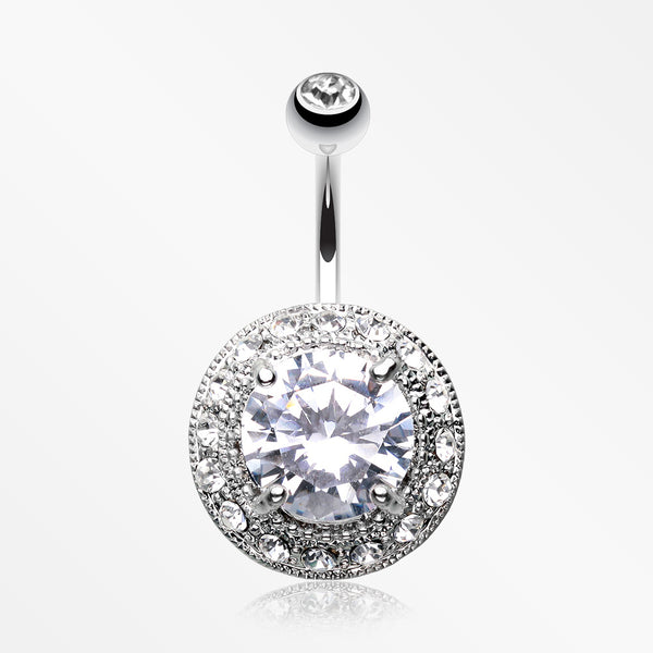 Grand Allure Prong Gem Belly Button Ring-Clear