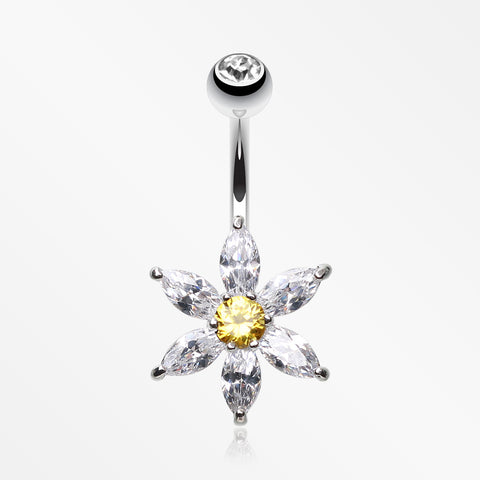 Glistening Flower Bliss Non Dangle Belly Button Ring-Clear/Yellow