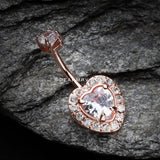 Rose Gold Brilliant Heart Sparkle Belly Button Ring-Clear