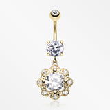 Golden Dazzling Flower Belly Button Ring-Clear