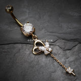 Golden Butterfly Heart Flower Sparkle Belly Button Ring-Clear