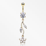 Golden Romantic Flower Belly Button Ring-Clear