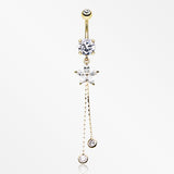 Golden Flower Sparkle Belly Button Ring-Clear