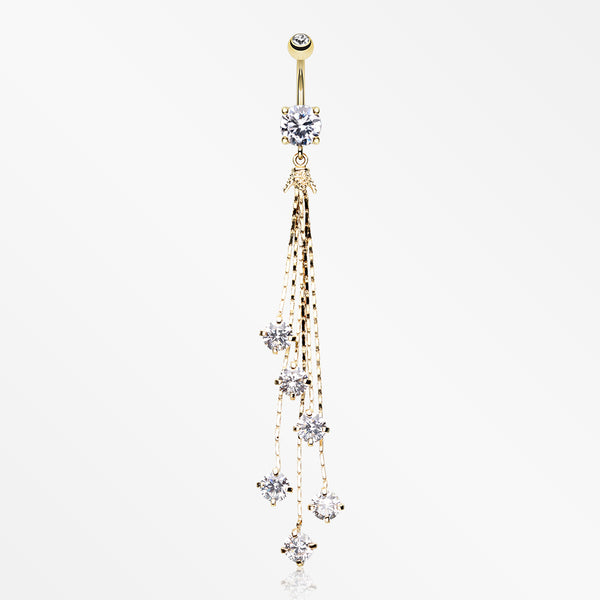 Golden Lustre Drop Sparkle Belly Button Ring-Clear