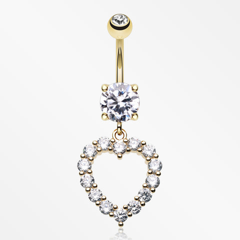 Golden Heart Affection Belly Button Ring-Clear