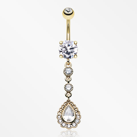 Golden Angelic Gem Cascading Belly Button Ring-Clear