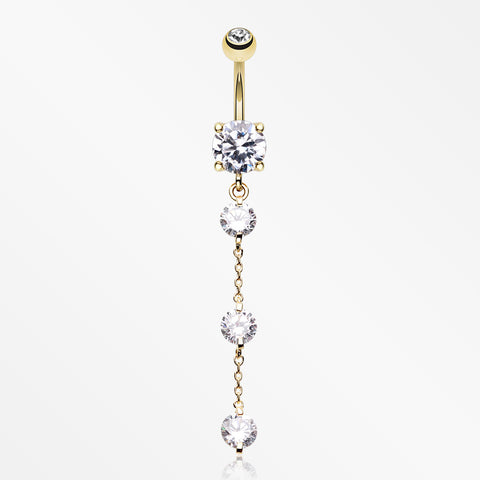 Golden Triple Crystal Droplets Belly Button Ring-Clear