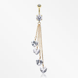 Golden Heart Crystal Drops Belly Button Ring-Clear