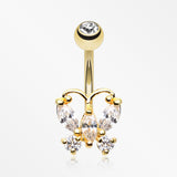 Golden Delightful Butterfly Belly Button Ring-Clear