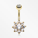 Golden Spring Flower Belly Button Ring-Clear