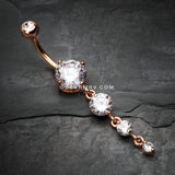 Rose Gold Brilliant Gem Cascade Belly Button Ring-Clear