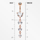 Rose Gold Brilliant Heart Cascade Belly Button Ring-Clear