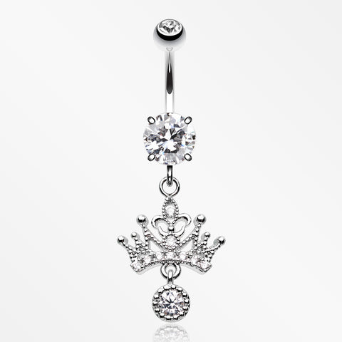 Royal Princess Crown Sparkle Belly Button Ring-Clear