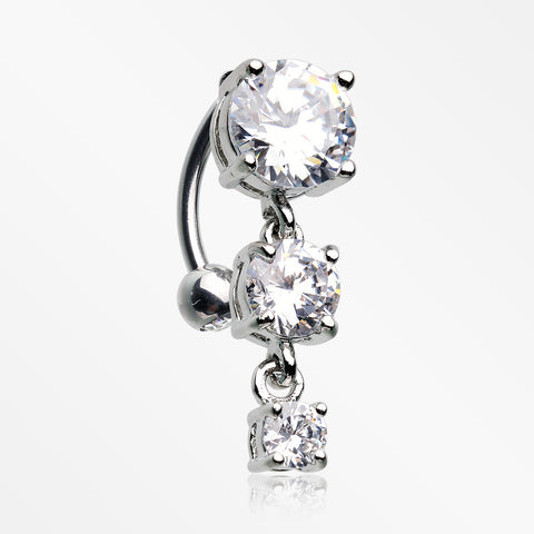 Brilliant Sparkle Cascading Gem Reverse Belly Button Ring-Clear