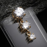 Golden Brilliant Sparkle Cascading Gem Reverse Belly Button Ring-Clear