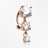 Rose Gold Brilliant Sparkle Cascading Gem Reverse Belly Button Ring-Clear