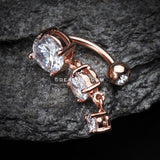 Rose Gold Brilliant Sparkle Cascading Gem Reverse Belly Button Ring-Clear