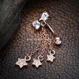 Rose Gold Sparkle Bow-Tie Star Dangle Reverse Belly Button Ring-Clear