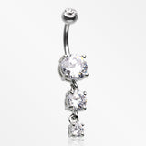 Classic Cascade Sparkle Gem Belly Button Ring-Clear