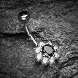 Glistening Spring Flower Sparkle Belly Button Ring-Black/Clear