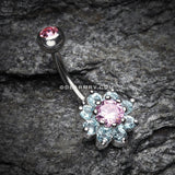 Glistening Spring Flower Sparkle Belly Button Ring-Pink/Aqua