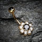 Golden Glistening Spring Flower Sparkle Belly Button Ring-Black/Clear