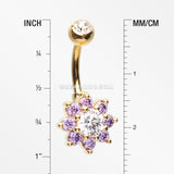 Golden Glistening Spring Flower Sparkle Belly Button Ring-Clear/Purple