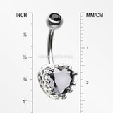 Princess Crown Prong Heart Sparkle Belly Button Ring-Black