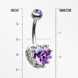 Princess Crown Prong Heart Sparkle Belly Button Ring-Purple