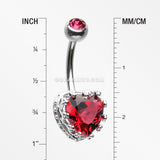 Princess Crown Prong Heart Sparkle Belly Button Ring-Red