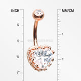 Rose Gold Princess Crown Prong Heart Sparkle Belly Button Ring-Clear