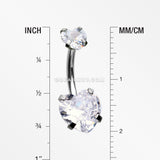 Double Heart Sparkle Prong Internally Threaded Belly Button Ring-Clear