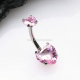Double Heart Sparkle Prong Internally Threaded Belly Button Ring-Pink