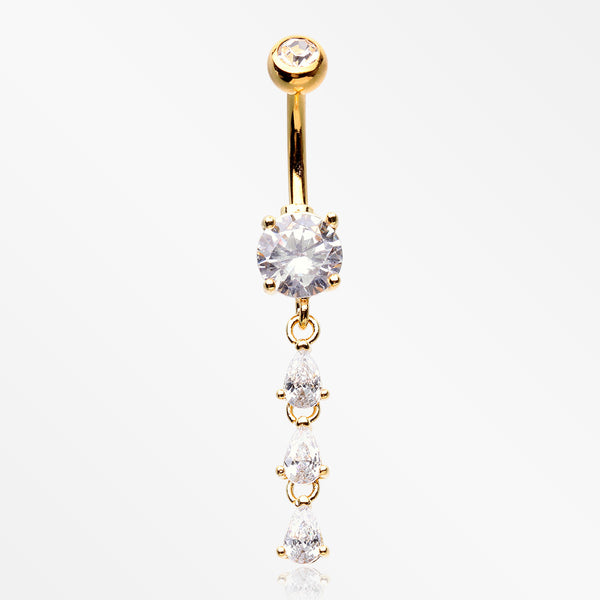 Golden Sweet Cascading Gems Belly Button Ring-Clear Gem