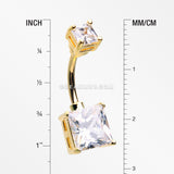 Golden Classic Square Prong Set Gem Belly Button Ring-Clear Gem