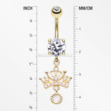 Golden Royal Princess Crown Sparkle Belly Button Ring-Clear Gem