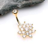 Golden Grand Sparkle Spring Flower Belly Button Ring-Clear Gem