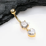 Golden Elegant Heart Drop Sparkle Belly Button Ring-Clear Gem