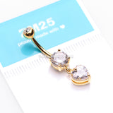 Golden Elegant Heart Drop Sparkle Belly Button Ring-Clear Gem