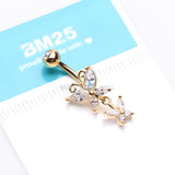 Golden Butterfly Duo Sparkle Belly Button Ring-Clear Gem