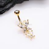 Golden Butterfly Duo Sparkle Belly Button Ring-Clear Gem