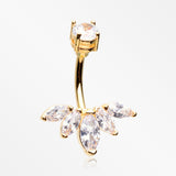 Golden Lotus Marquise Floral Sparkle Belly Button Ring-Clear Gem