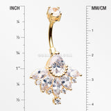 Golden Floral Elegant Art Deco Sparkle Belly Button Ring -Clear Gem