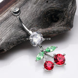 Luscious Cherry Sparkle Belly Button Ring-Clear/Red