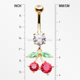Golden Luscious Cherry Sparkle Belly Button Ring-Clear/Red