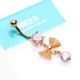 Golden Dainty Bow-Tie Prong Gem Sparkle Belly Button Ring-Clear Gem