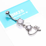 Journey Heart Curvature Sparkles Belly Button Ring-Clear Gem
