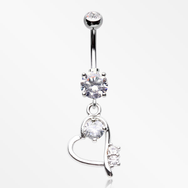Journey Heart Curvature Sparkles Belly Button Ring-Clear Gem